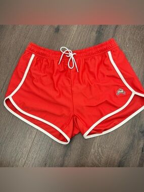 Tracksmith Red Mesh Running Shorts with White Trim